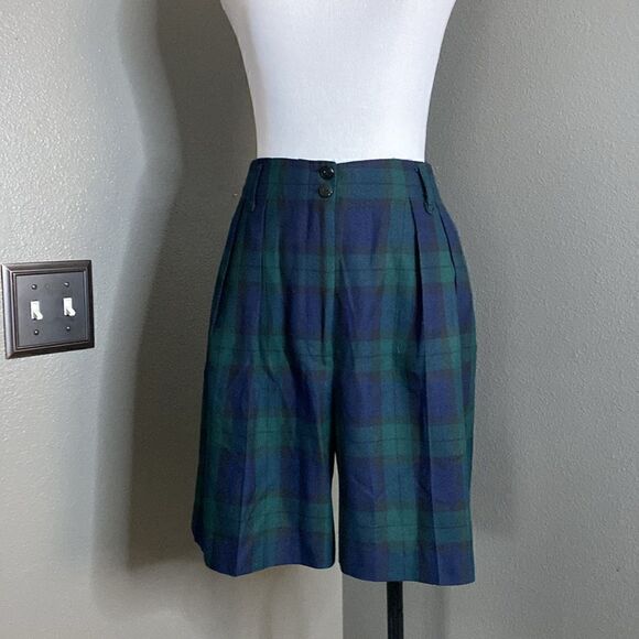 Vintage Express Tartan Plaid High Waisted Shorts Blue Green 90s - Picture 10 of 10